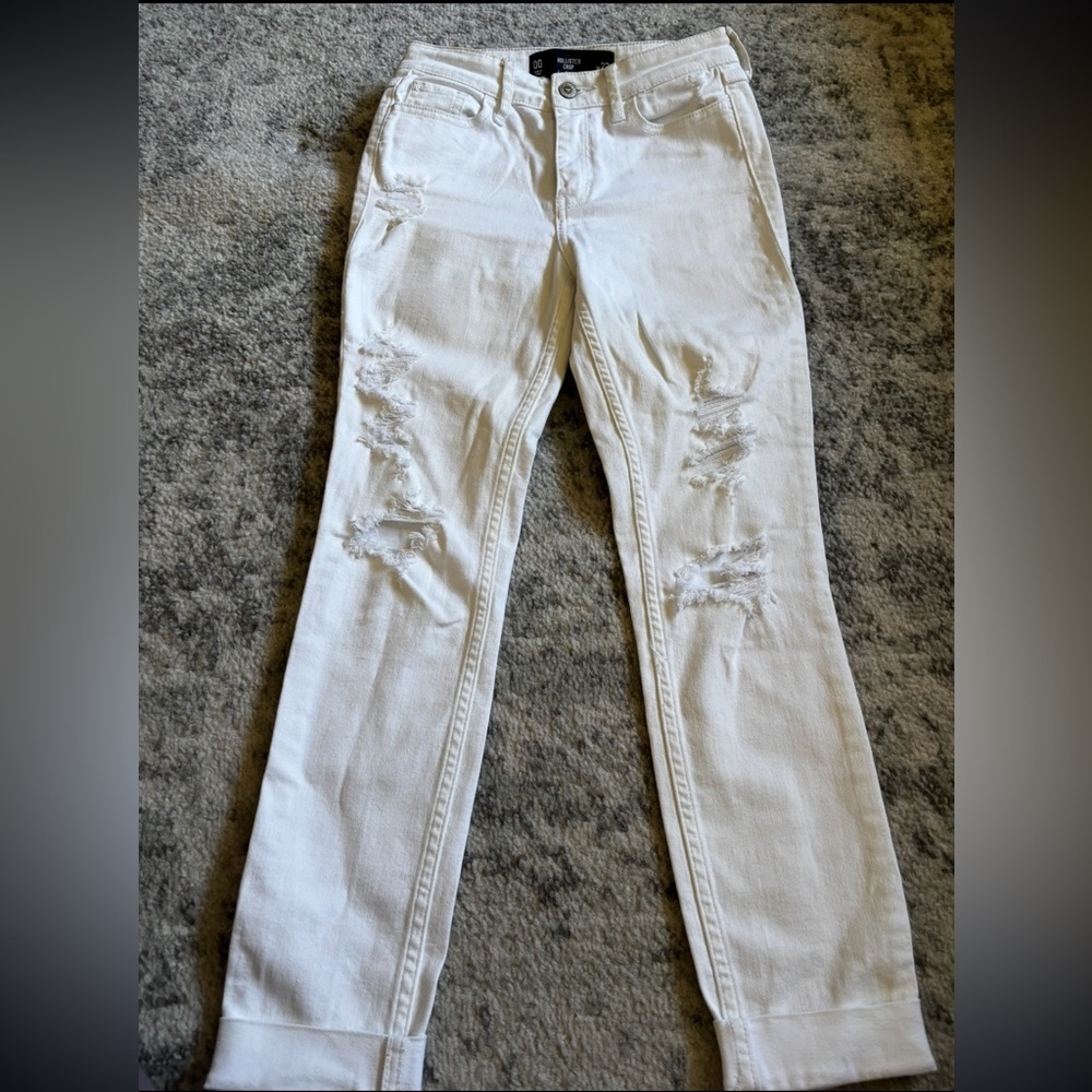 Hollister Crop High Rise White ripped Jeans Size 00 W23 25" inseam